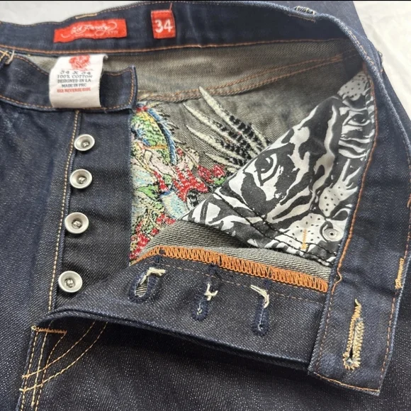 RARE Ed Hardy Dark Wash 2009 Tiger Dragon Scull Tattoo Jeans